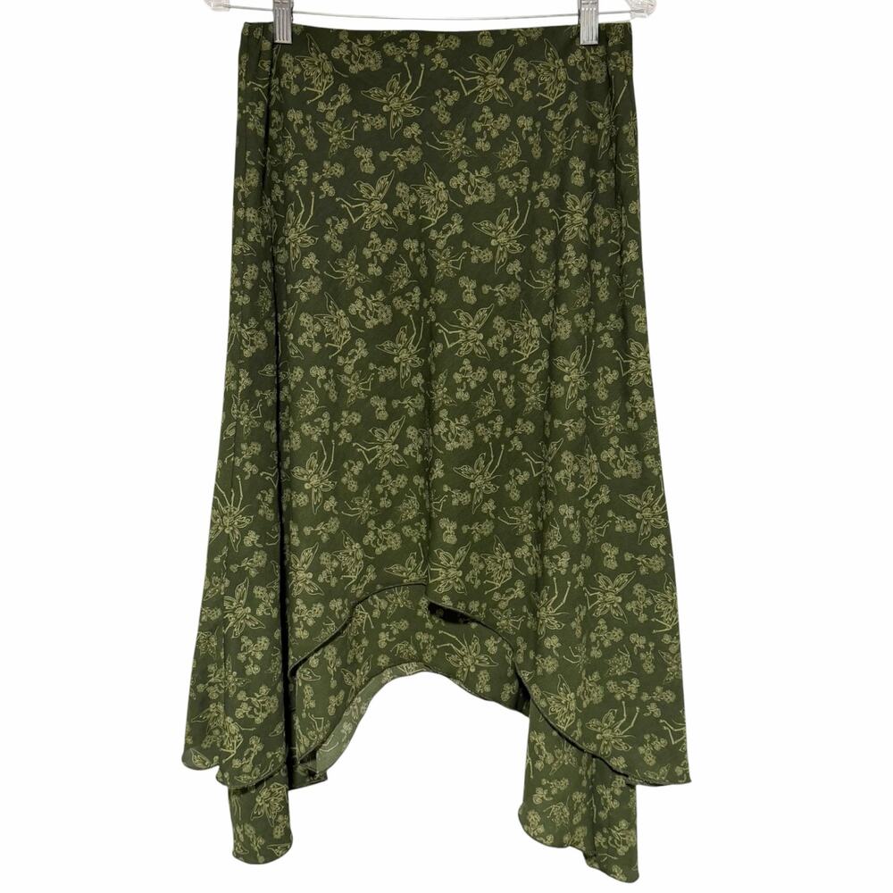 THORN & FABLE Skeleton Fairy Tiered Midi Skirt Green Size Large Whimsical Grunge